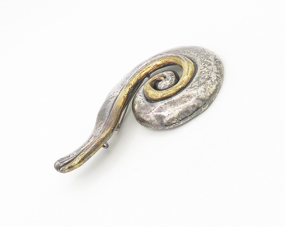 BAT AMI ISRAEL 925 Sterling Silver  Vintage Two Tone Spiral Brooch Pin  BP7023