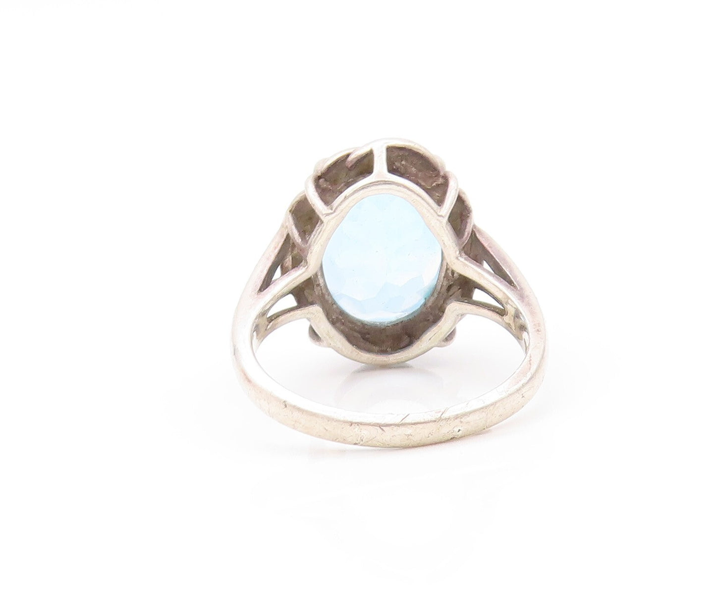 925 Sterling Silver Vintage Ring Large Oval Blue CZ Twisted Rope SZ 9  RG32127