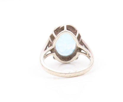 925 Sterling Silver Vintage Ring Large Oval Blue CZ Twisted Rope SZ 9  RG32127