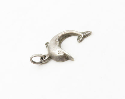 925 Sterling Silver  Vintage Petite Leaping Dolphin Smooth Pendant  PT13471