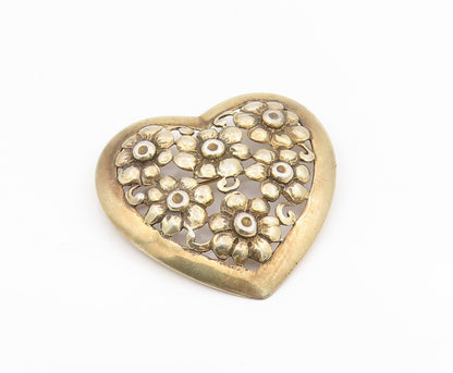 925 Sterling Silver Vintage Brooch Openwork Daisy Floral Love Heart Pin  BP12148