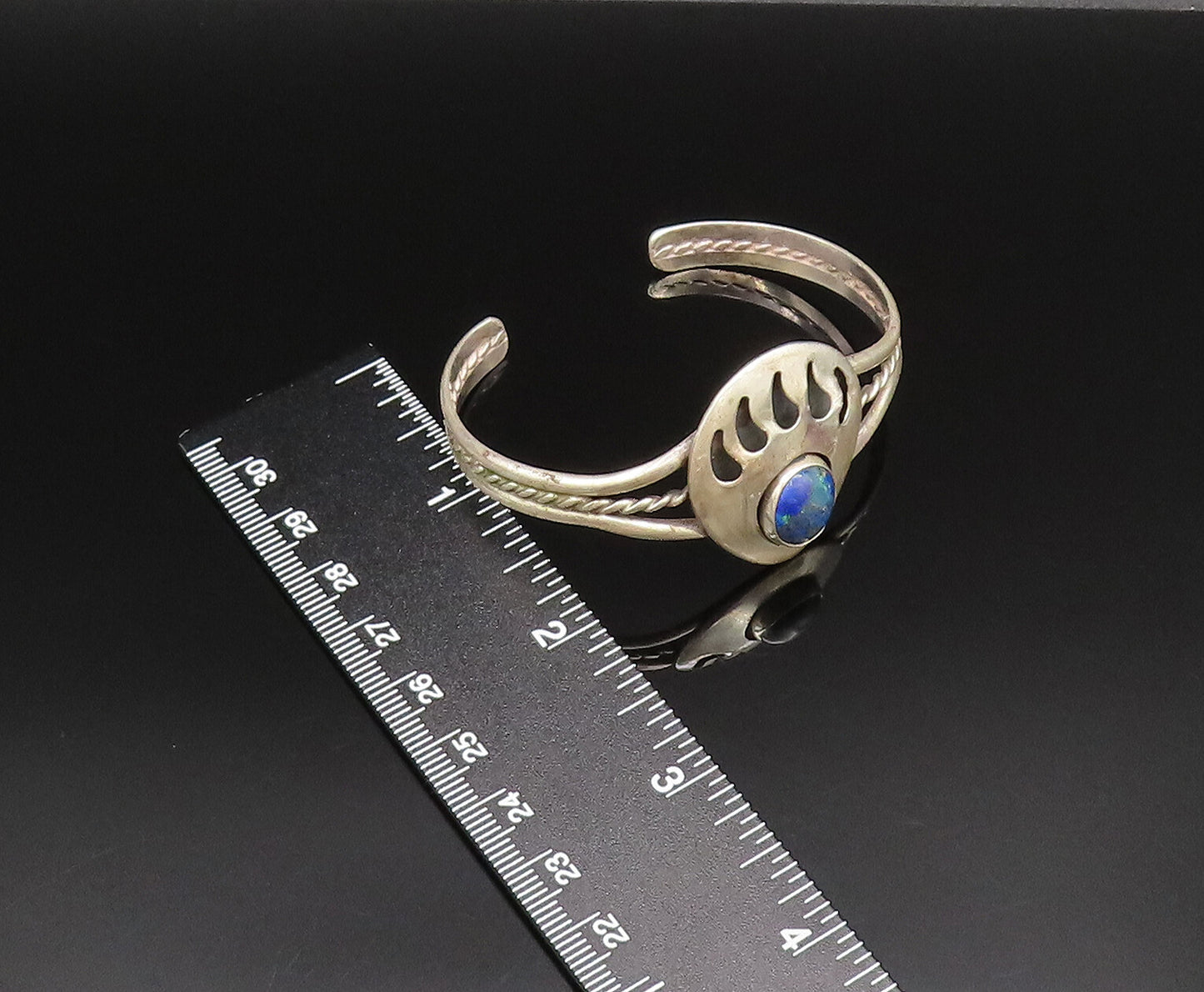 NAVAJO 925 Sterling Silver Vintage Chrysocolla Paw Print Cuff Bracelet BT9650