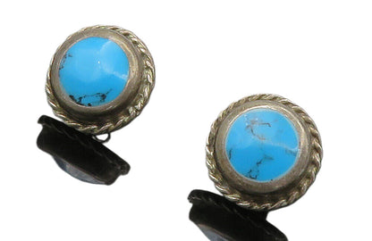MEXICO 925 Sterling Silver  Vintage Turquoise Button Drop Earrings  EG7906