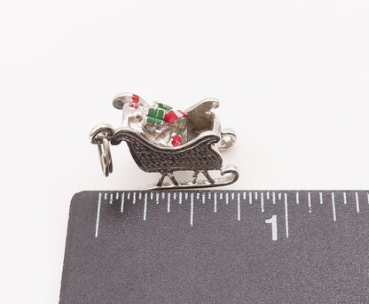 925 Sterling Silver Vintage Pendant DANECRAFT Enameled Carved Sleigh  PT23003