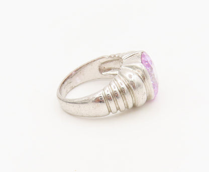 925 Sterling Silver  Vintage Solid Carved Purple Topaz Ring Sz 7.5  RG27376