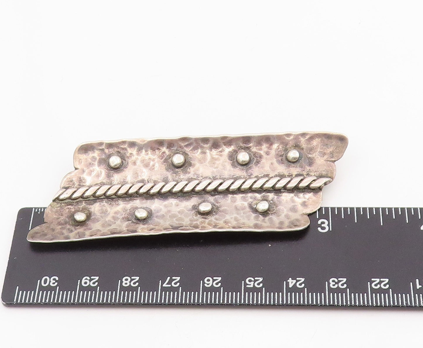 925 Sterling Silver Vintage Brooch Hammered Pin With Twisted Rope Detail BP12067