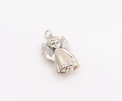 925 Sterling Silver Vintage Pendant Carved Sweet Guardian Angel Charm  PT24940