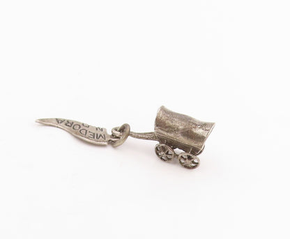 925 Sterling Silver Vintage Pendant Engraved Medora ND Carriage Wheels  PT25227