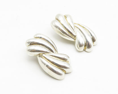 925 Sterling Silver  Vintage Shiny Fluted Non Pierce Drop Earrings  EG5475