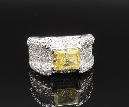 925 Silver  Vintage Emerald Cut Citrine & Cubic Zirconia Ring Sz 7.5  RG25498