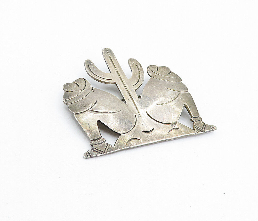 MEXICO 925 Sterling Silver  Vintage Cactus Desert Scene Brooch Pin  BP1674