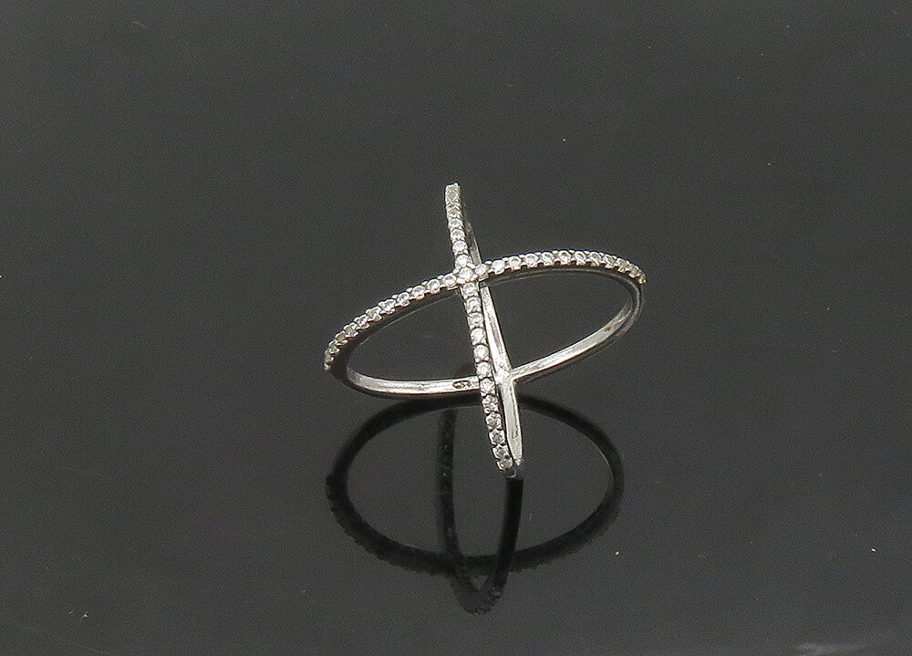 925 Sterling Silver Vintage Topaz Criss Cross Orbit Band Ring Sz 6.5 RG21338