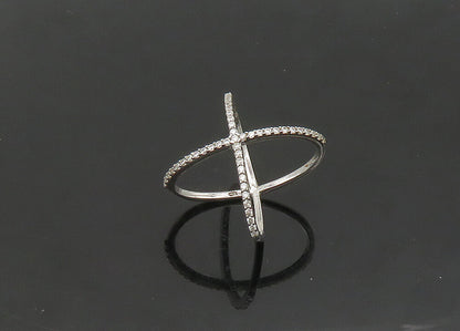 925 Sterling Silver Vintage Topaz Criss Cross Orbit Band Ring Sz 6.5 RG21338