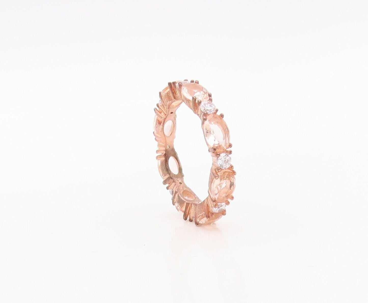 925 Sterling Silver Vintage Ring Rose Gold Plated Morganite & CZ  Sz 7  RG30171