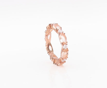 925 Sterling Silver Vintage Ring Rose Gold Plated Morganite & CZ  Sz 7  RG30171