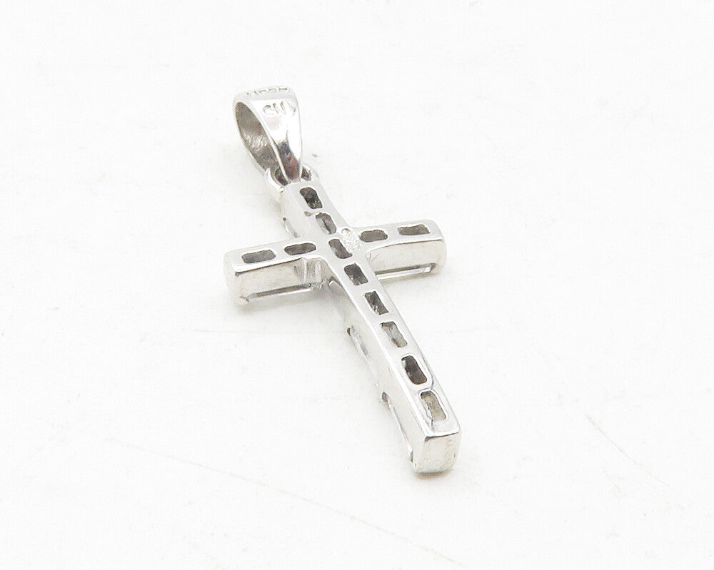 925 Sterling Silver  Shiny Cubic Zirconia Religious Cross Drop Pendant  PT9563