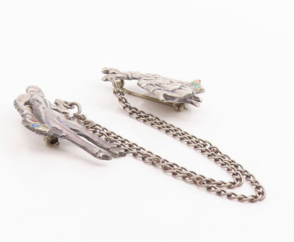 925 Sterling Silver Vintage Tie Pin Chained Dancing Carved CZ Couple  TR3865