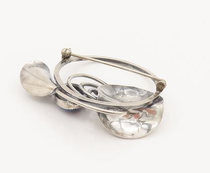 DESIGNER 925 Silver  Vintage Lapis Lazuli Calla Lily Stem Brooch Pin  BP10123