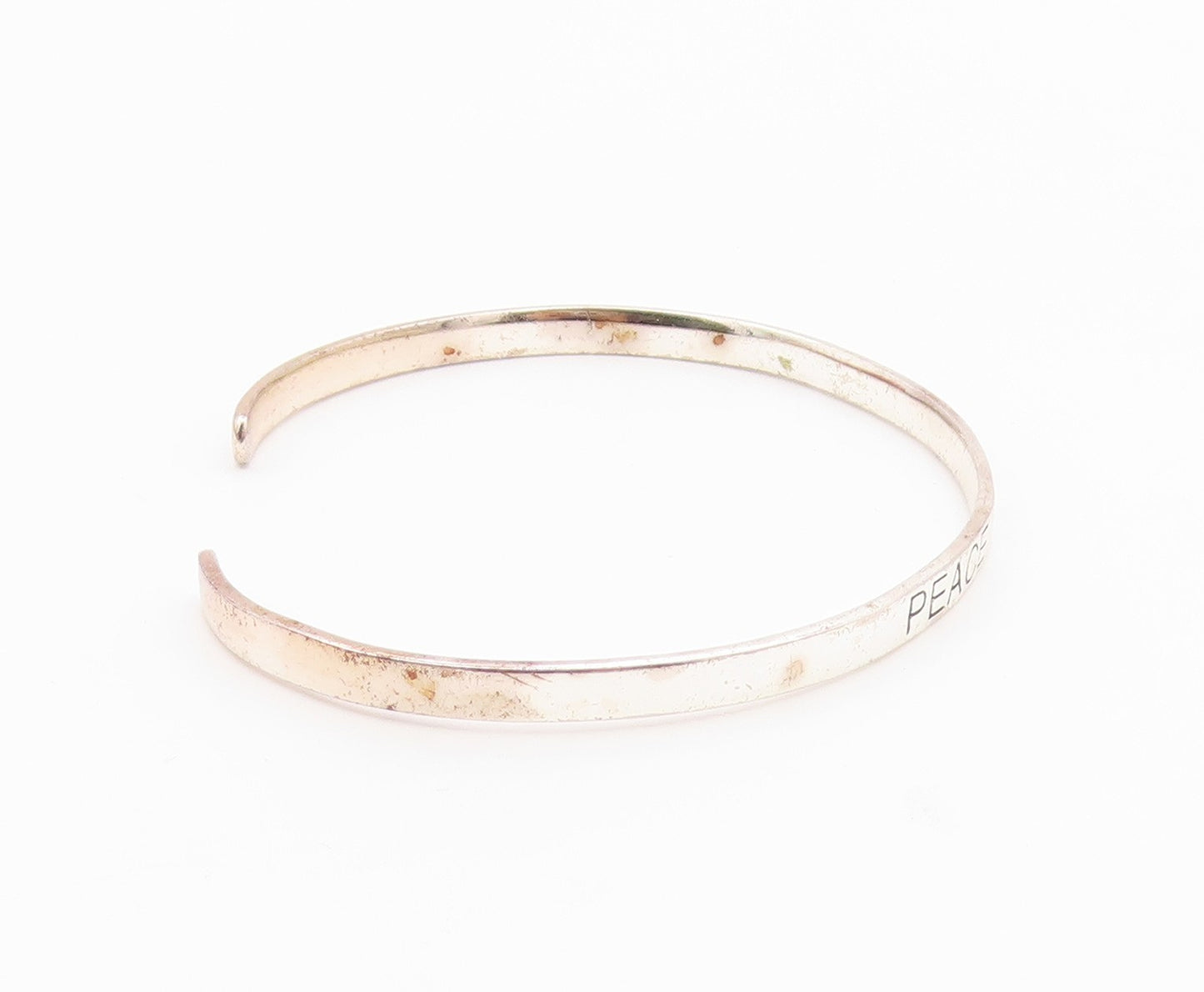 925 Sterling Silver  Vintage Shiny Peace Faith Love Cuff Bracelet  BT8343