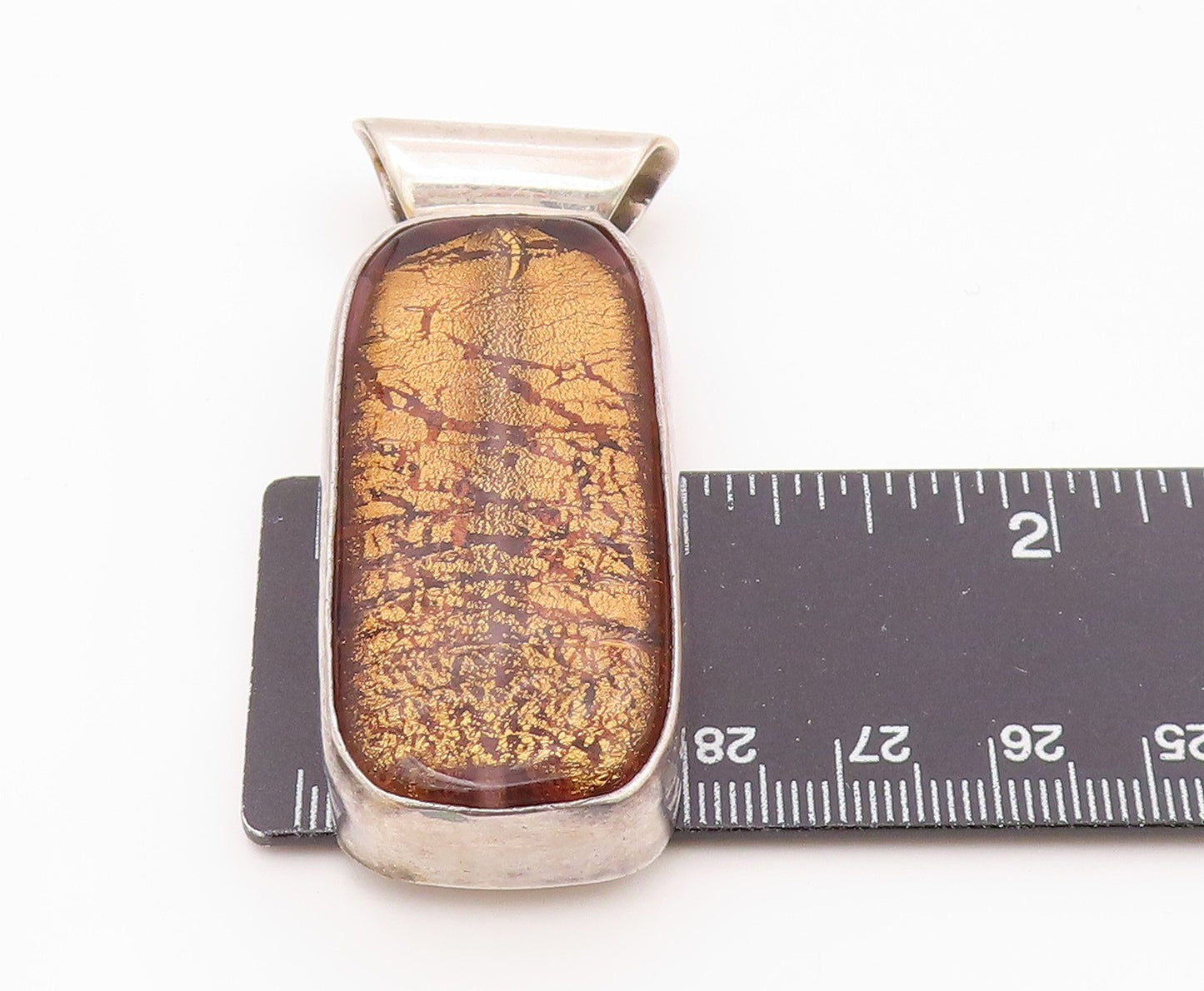 925 Sterling Silver  Vintage Shiny Dichroic Glass Art Slide Pendant  PT7705