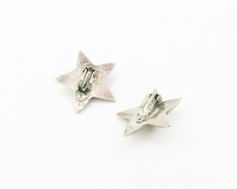 MEXICO 925 Sterling Silver  Vintage Shiny Star Motif Non Pierce Earrings  EG9743