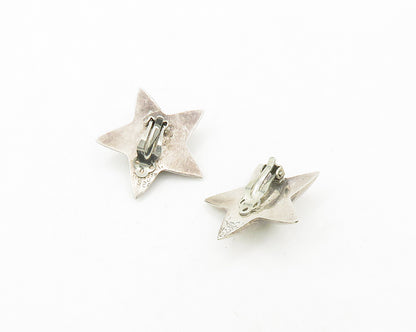 MEXICO 925 Sterling Silver  Vintage Shiny Star Motif Non Pierce Earrings  EG9743