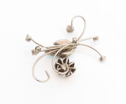 925 Sterling Silver Vintage Brooch Pin Modernist Turquoise Swirly Flower BP12275