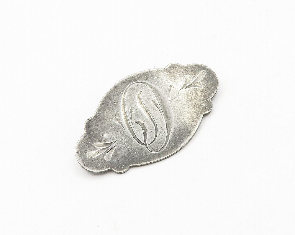 925 Sterling Silver  Vintage Antique Etched  Initial Brooch Pin  BP7304