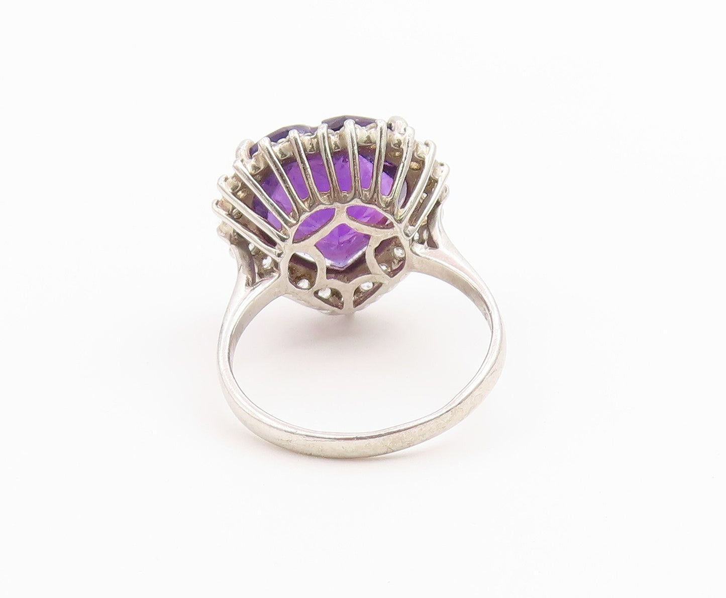925 Sterling Silver Vintage Ring Amethyst Halo Topaz Love Heart  Sz 11  RG36738
