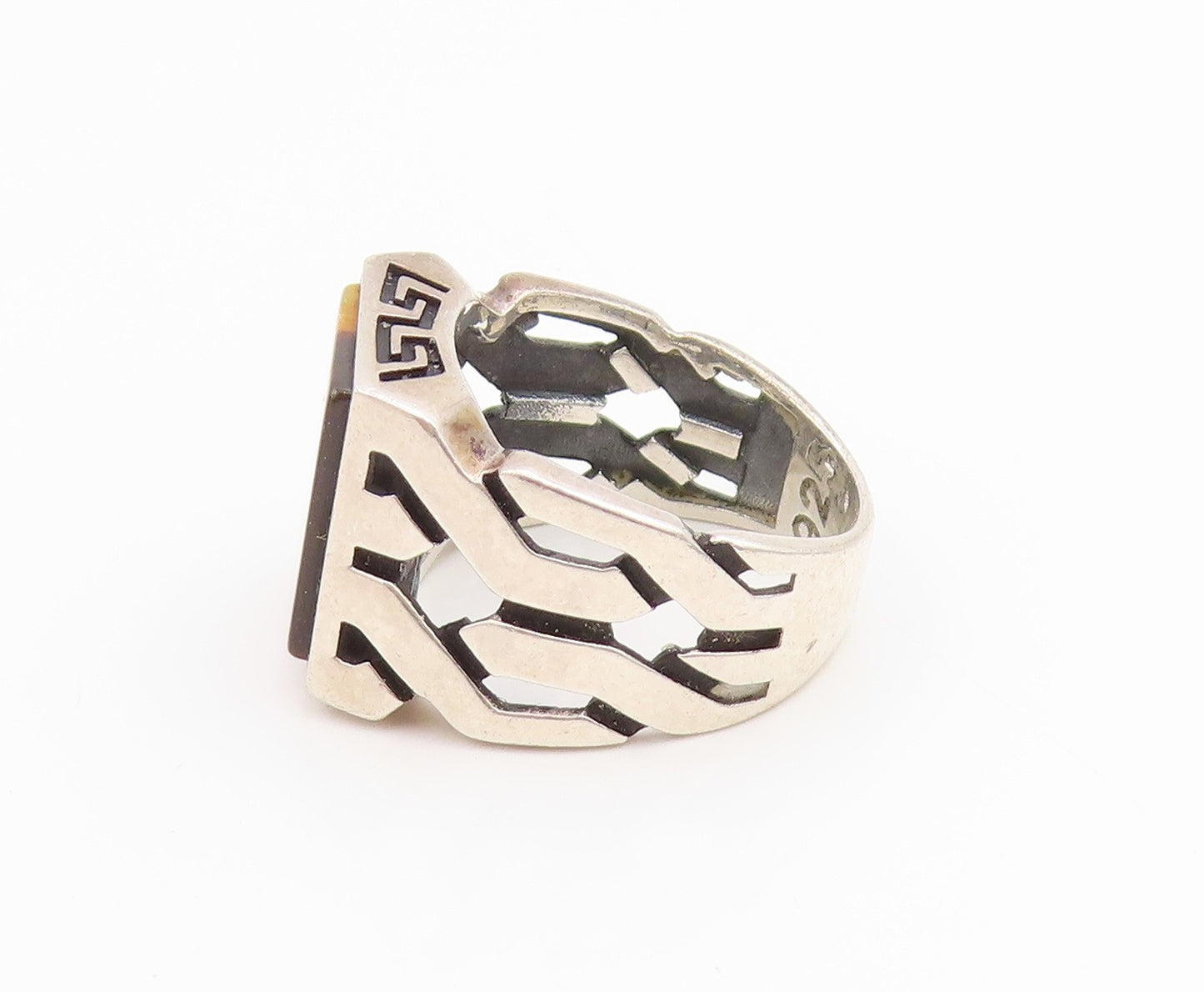 925 Sterling Silver Vintage Ring CHIMODA Bold Tiger's Eye Band  Sz 6.5  RG35463