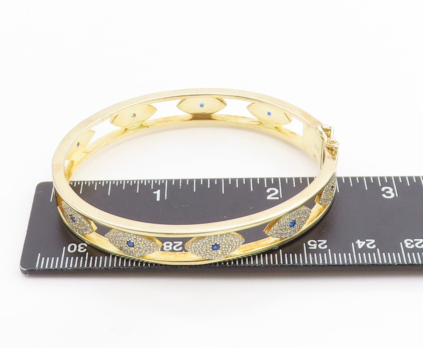 925 Sterling Silver Vintage Bracelet Gold Plated CZ Evil Eye Bangle  BT12004