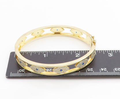 925 Sterling Silver Vintage Bracelet Gold Plated CZ Evil Eye Bangle  BT12004