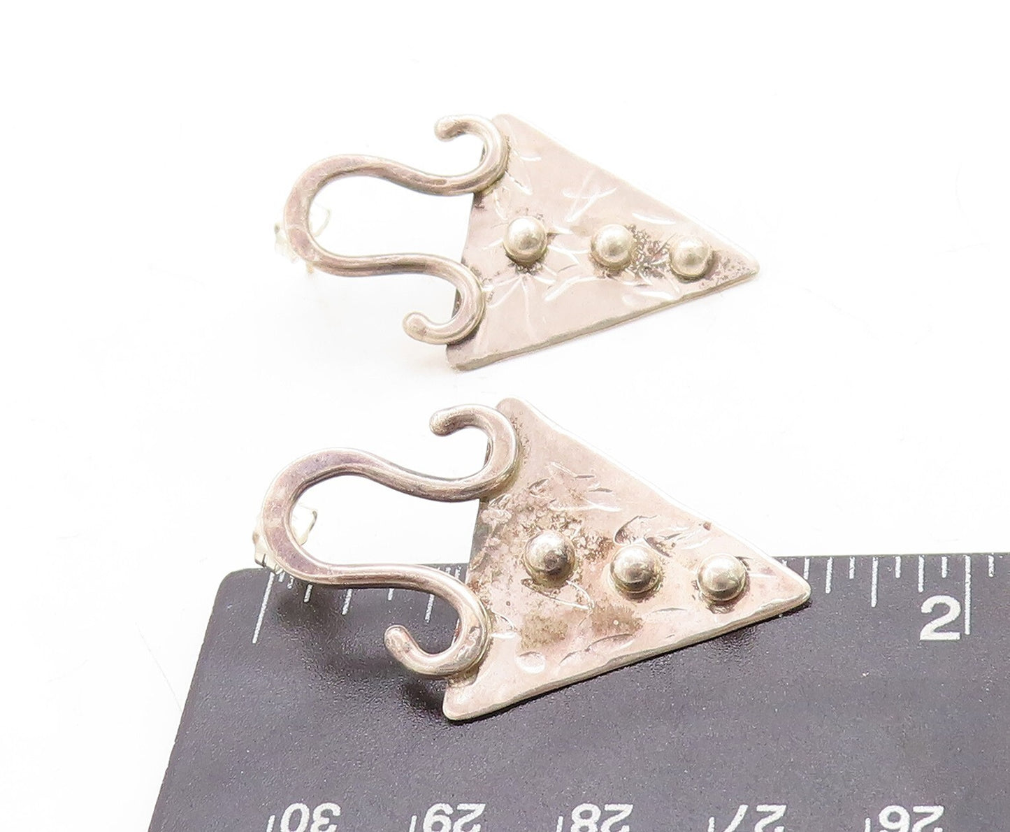 925 Sterling Silver Vintage Earrings Antique Carved Trible Design  EG13310