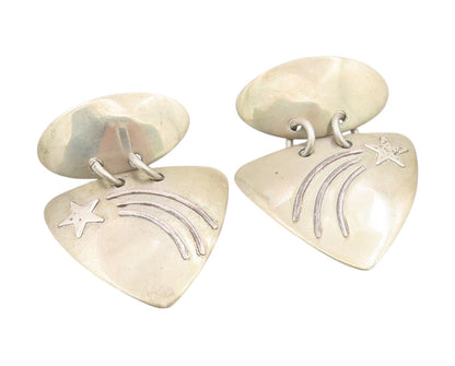 925 Sterling Silver Vintage Earrings Etched Celestial Shooting Star Drop EG13807