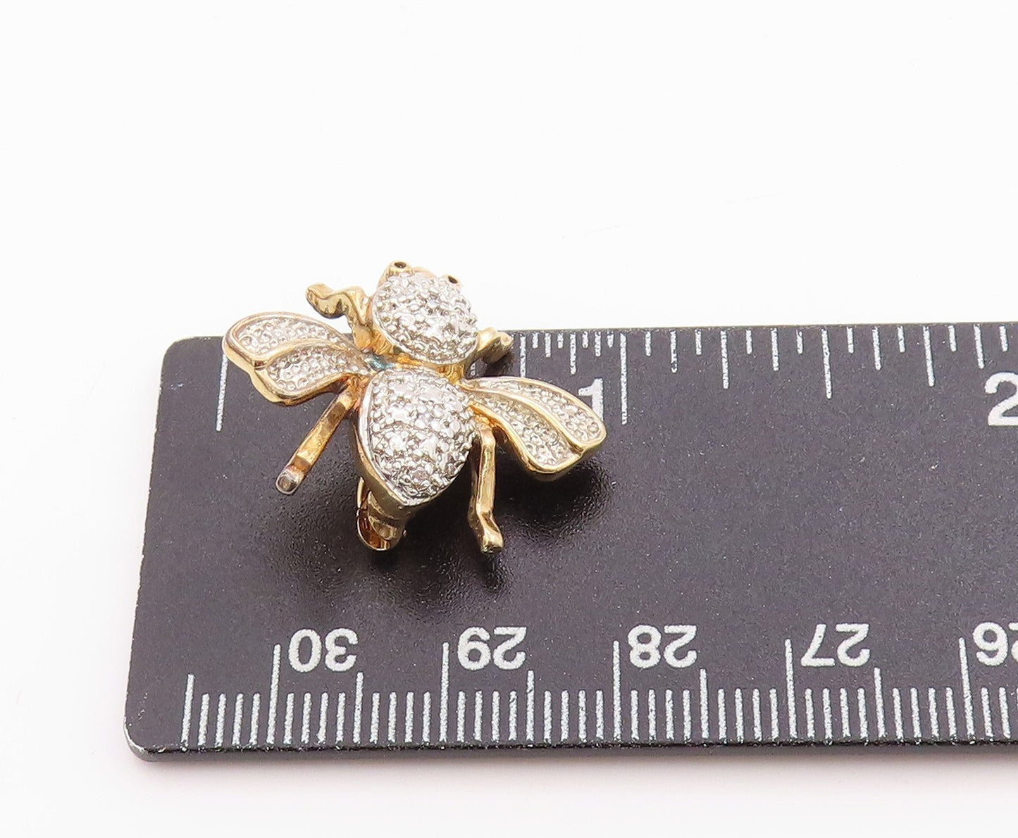 925 Sterling Silver Vintage Brooch Gold Plated CZ Honey Bee  BP11702