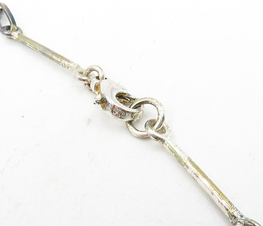 925 Sterling Silver  Vintage Shiny Traditional Statues Chain Necklace  NE1776