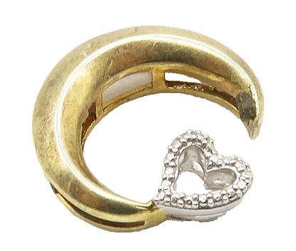 925 Sterling Silver   Genuine Diamond Crescent Moon & Heart Pendant  PT12777