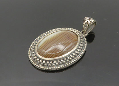 BERIA 925 Sterling Silver  Vintage Agate Swirl Etched Border Pendant  PT16111