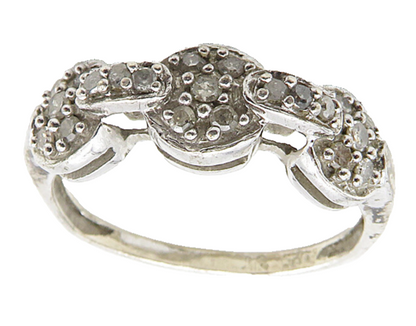 925 Sterling Silver  Vintage Shiny Genuine Diamonds Band Ring Sz 7.5  RG8840