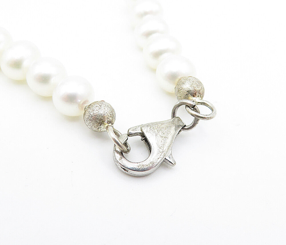 925 Sterling Silver  Vintage Petite Freshwater Pearls Beaded Necklace  NE1131
