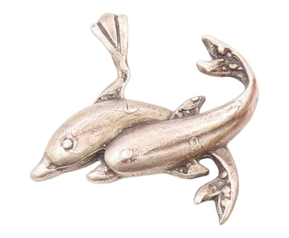 925 Sterling Silver  Vintage Double Dolphin Animal Motif Pendant  PT18298