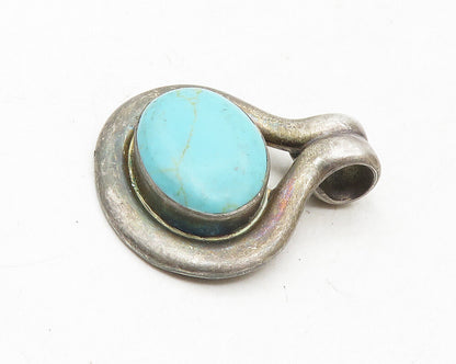 925 Sterling Silver  Vintage Turquoise Dark Tone Oval Slide Pendant  PT7616