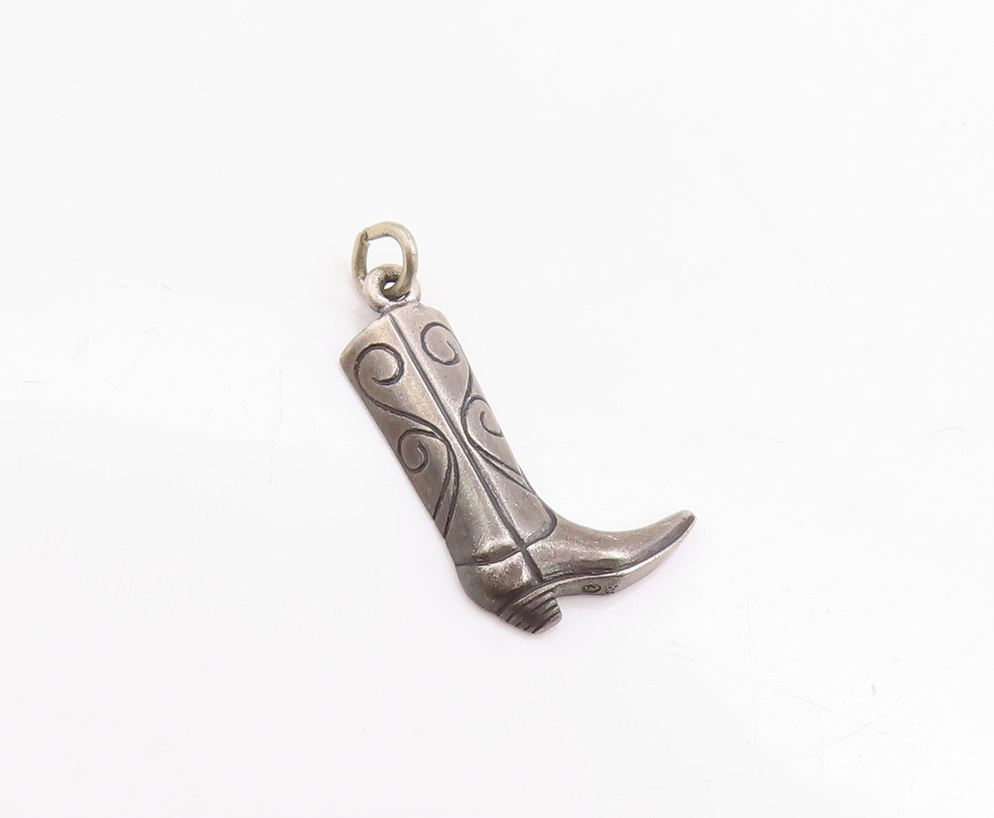 925 Sterling Silver Vintage Pendant Dark Tone Etched Winter Boots Charm  PT24731