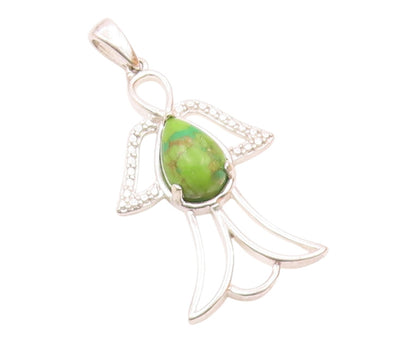 925 Sterling Silver  Vintage Cabochon Turquoise Angel Motif Pendant  PT15836