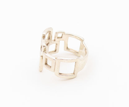 925 Sterling Silver Vintage Ring Minimalist Staggered Square Band  Sz 9  RG36596