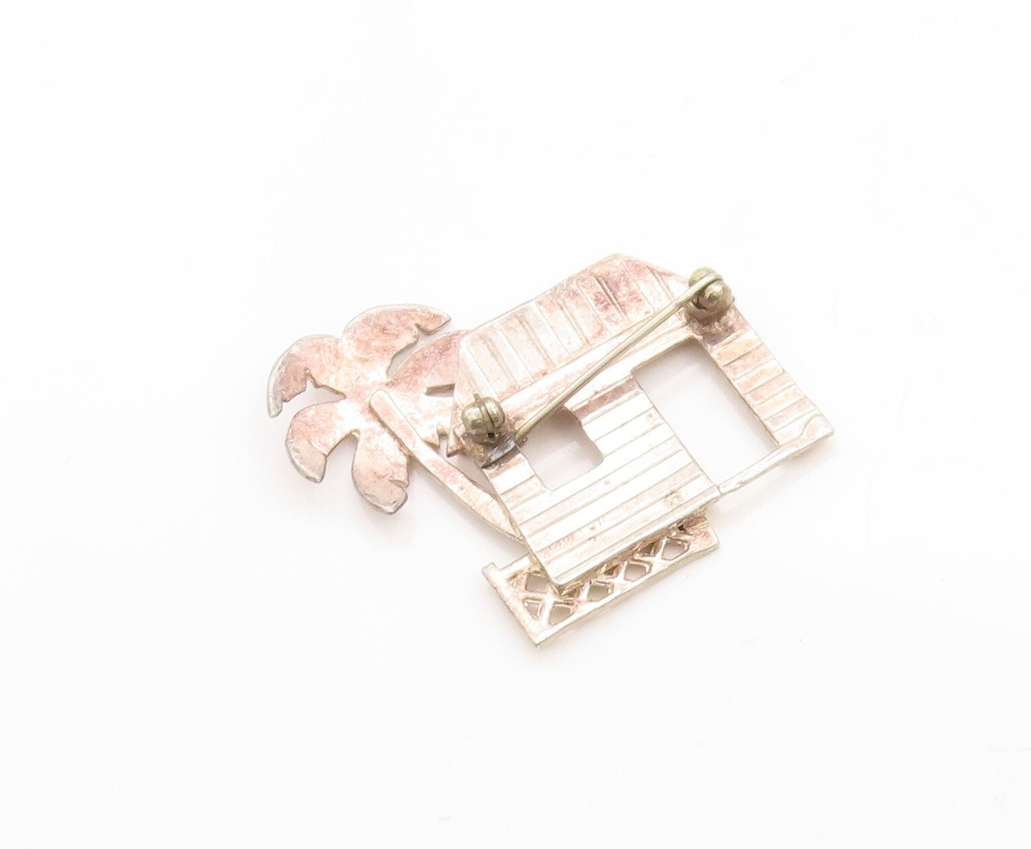 925 Sterling Silver Vintage Brooch Pin Solid Cutout House With A Tree  BP11397