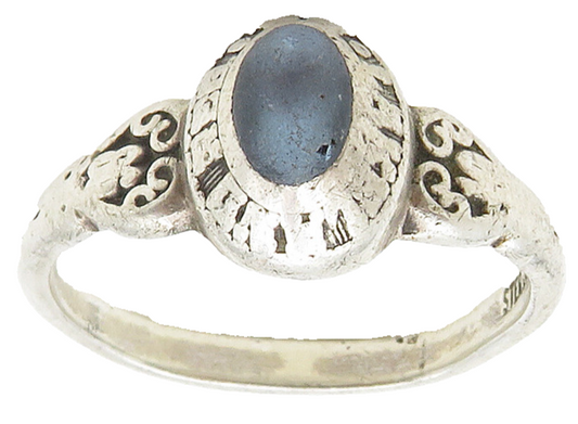 JOSTENS 925 Sterling Silver  Vintage Blue Stone Swirl Band Ring Sz 7  RG15865