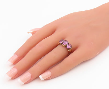 925 Sterling Silver Vintage Ring Gold Plated Elegant Amethyst Band Sz 7 RG35386