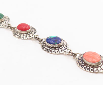 925 Sterling Silver Vintage Bracelet SOUTHWESTERN Multi Gemstone Link BT11527