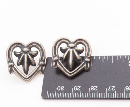 925 Sterling Silver Vintage Earrings MMA Dark Tone Floral Heart Studs  EG13668
